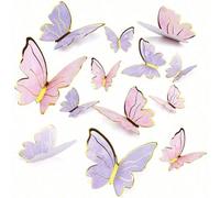 10 pièces Décorations papillon, papillons en papier 3D, décoration de fête d'anniversaire pour femmes, autocollants muraux papillon rose et violet, convient pour mariage, fête, anniversaire, fête à th