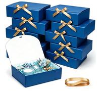 10 pièces Ensemble avec couvercle Boîte cadeau, couleur bleue, taille 27 x 19,8 x 7,9 cm, livré avec ruban doré, convient pour boîte d'invitation de demoiselle d'honneur, cadeau de mariage, cadeau d'a