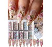 10 pièces Ensemble d'autocollants pour nail art, motifs de fête, autocollants de transfert de feuille métallique, décalcomanies d'ongles en feuille métallique laser rose pays, convient pour la décorat