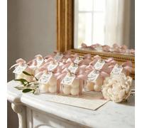 10 pièces Ensemble de bougies à bulles, blanc crème avec ruban rose et carte de remerciement dorée, romantique et élégant à la française. Convient pour la petite amie française, le thé de l'après-midi
