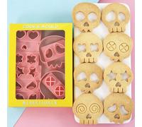 10 pièces Ensemble de découpoirs à biscuits en forme de crâne d'Halloween, matériel, moule à biscuits à expression de crâne de bande dessinée DIY, outil de presse à cuisson interchangeable Taille Uniq