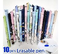 10 pièces Ensemble de stylos gel effaçables en forme d'animaux, encre bleue, gomme intégrée, pointe fine de 0,5 mm, design de prise en main doux et lisse, parfait pour la prise de notes et l'écriture,