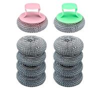 10 Pièces Eponge Grattante Fil Métal INOX avec 2 Poignée de Couleur Aléatoire, Éponge Grattante en Acier d'Inoxydable, Éponge Vaisselle Réutilisable, Eponges à Récurer en Acier Inoxydable