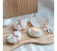 10 pièces Faveurs de bougie coquillage, comprenant des bougies parfumées en coquillage, une boîte-cadeau en coquillage et des accessoires d'étiquette avec ruban rose, cadeaux idéaux pour les mariages,