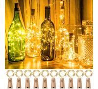 10 pièces Guirlande lumineuse pour bouteille, 2 m 20 LED alimentées par pile, lumières féériques, convient pour DIY bocal, fête, mariage, chambre intérieure, fête de plage, camping, bar, décoration ex