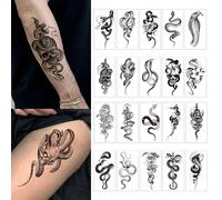 10 pièces imperméable temporaire tatouage autocollant serpent noir Mamba fleur crâne roi Cobra Totem corps Art bras faux tatouages femmes hommes