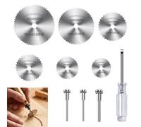 10 Pièces Lame Mini Scie Circulaire pour Dremel, Disques Coupe HSS Outil Rotatif Accessoire avec 6 Lames 22-50 mm 3 Tiges et Tournevis pour Perceuse Rotative, Bois Métal Plastique Verre Béton