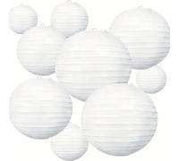 10 pièces Lanterne en papier chinoise japonaise blanche de tailles mélangées. Décoration de lanternes en papier suspendues pour fête, mariage, anniversaire, Halloween, Noël. 5 tailles différentes pour