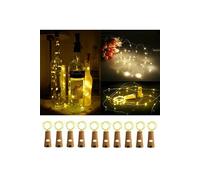 10 Pièces LED Guirlande Lumineuse en Forme de bouchon de liège , Electrosolaire et Etanche avec 20 Lampes pour l'Espace Extérieur 2 m - Jaune