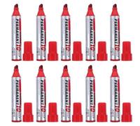 10 pièces Marqueur Indélébile Rouge à Pointe Large, Corps antidérapant | Plastique, Bord Biseauté et Pointe Biseautée, pour Étiquetage Atelier, Tableaux, Métal