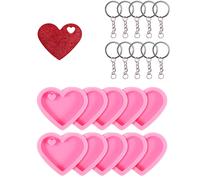 10 pièces Moule en silicone en forme de cœur DIY et 10 pièces Ensemble de porte-clés en anneau, Moule pendentif en forme de cœur DIY, pour artisanat DIY Silicone