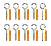 10 Pièces Piton à Visser M6 x 80 mm, Vis à Œillet Inox 304 avec Chevilles | Crochet à Visser Robuste, Fixation Lourde pour Bois, Brique et Béton, Câbles, Lampes, Pots Suspendus, Maison et Jardin