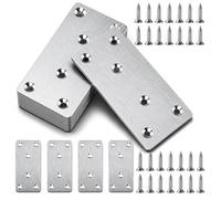 10 Pièces Plaques Perforées, Plaques Equerre d'Assemblage, Connecteur Bois | Connecteurs Plats en Acier Inoxydable, Connecteur de Réparation, Fer Plat Perforé, avec 60 Vis, 80x40x1.7mm