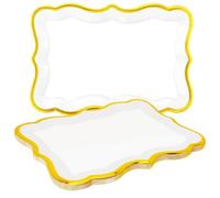 10 Pièces Plateau Carton, Assiette Rectangulaire avec Bordure Dorée