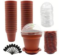 10 pièces Pots de semis de plantes marron avec couvercle d'humidité, plateau et pelle, convient pour le jardinage de printemps, l'affichage de succulentes et la culture de graines, contenants de plant