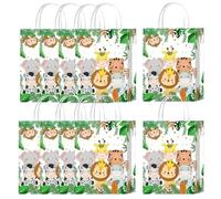 10 pièces Sacs Cadeaux Animaux Jungle Safari avec Anses | Pochettes en Papier pour Anniversaire Fête Thème Safari,Bonbons et Cadeaux,sacs à surprises jungle animaux safari fête