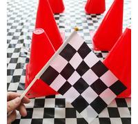10 pièces/Set Cônes de signalisation et drapeaux à damier noir et blanc. Décorations sur le thème des courses pour l'anniversaire d'une voiture de course, fournitures de fête 20 drapeaux,5 cônes de si