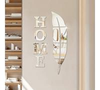 10 pièces/set Décoration murale en miroir 3D, belles plumes et motif alphabet anglais HOME, stickers muraux en miroir, design moderne amovible, décoration murale en surface de miroir, pour chambre, sa