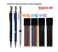 10 pièces/set Ensemble de crayons mécaniques 2,0 mm, crayons automatiques 2B pour étudiants, recharges de mines de plomb colorées/noires, croquis d'art, fournitures scolaires, papeterie (3 crayons + 4