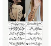 (10 pièces/set) Tatouages temporaires à ligne florale, fleur épineuse sexy, branche, papillon, ligne enveloppée. Autocollants de tatouage imperméables et durables. Convient pour les bras, cuisses, dos