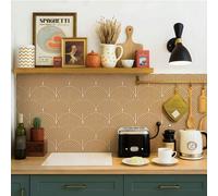 10 pièces - Stickers muraux de 20 x 20 cm à motif géométrique en arc et texture, jaune chaud vintage. Imperméables/résistants à l'huile, amovibles et auto-adhésifs, pour la décoration de la maison 20 