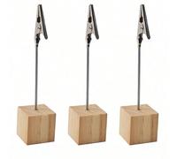 10 pièces Supports de clip mémo en bois, supports de numéro de table, bases en bois légères en forme de cube avec pinces alligator pour afficher des papiers notes (couleur bois clair) Bois composite