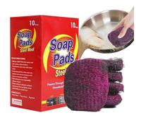 10 Pièces Tampons Jex avec Savon, Tampons de Savon en Laine d'acier, Tampons À Récurer en Laine d'acier pour Nettoyer Les casseroles, poêles et cuisinières pour Couper la Graisse