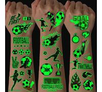 10 pièces Tatouages temporaires lumineux de football, autocollants de tatouage imperméables au motif de football, convenant pour les matchs de football, les fêtes d'anniversaire, les sacs cadeaux, les