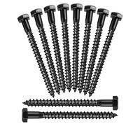 10 Pièces Tirefond à Tête Hexagonale Noir en Acier au Carbone | Lot, Usinage Précis, Tenue Fiable, Montage Bois et Terrasses