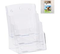 10 porte-brochures A4 / DIN Long, 3 étages, en acrylique, présentoirs de table et muraux, dimensions : 33 x 24,5 x 20 cm, transparent