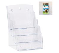 10 porte-brochures A4 / DIN Long, 4 étages, en acrylique, présentoirs de table et muraux, dimensions : 35 x 24,5 x 24 cm, transparent
