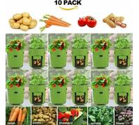 10 sacs de plantes, sac de plantation de pommes de terre 7 gallons avec poignées et fenêtre, respirant sac de légumes Grow Bag sac de plantation pour carottes/oignons/légumes (vert)