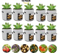 10 sacs de plantes, sac de plantation de pommes de terre 7 gallons avec poignées et fenêtre, respirant sac de légumes Grow Bag sac de plantation pour carottes/oignons/légumes (gris)