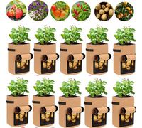 10 sacs de plantes, sac de plantation de pommes de terre 7 gallons avec poignées et fenêtre, respirant sac de légumes Grow Bag sac de plantation pour carottes/oignons/légumes (brun)