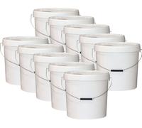 10 seaux à miel blancs de 25 kg, seaux en plastique de 20 L avec couvercle, sans impression, adaptés au contact alimentaire, avec anse métallique