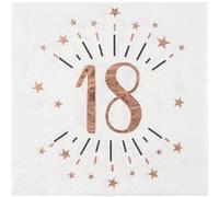 Serviette de table anniversaire 18 ans blanche et rose gold métallique (x10) REF/7350