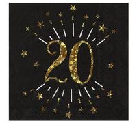 10 Serviettes papier Joyeux anniversaire 20 noir et or 18 33 x 33 cm