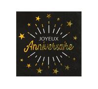 Serviette de Table fête Anniversaire Noir et doré métallisé (x10) R/6649