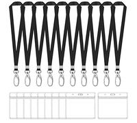 10 Sets Porte Badge avec Cordon Cou, Étanche Transparent ID Carte Porte et Nylon Tour de Cou avec Crochet Pivotant, Nom Porte Badge avec Sangle de Cou pour Bureau École Exposition (Noir, Horizontal)