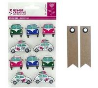 10 stickers 3D voiture de vacances + 20 étiquettes kraft Fanion Multicolore G