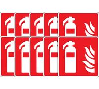 10 Stickers Emplacement Extincteur 10x10 cm - Pictogramme Sécurité Incendie - Autocollant PVC Résistant Intérieur/Extérieur - Signalisation Conforme Rouge