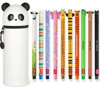 10 stylos à encre effaçable avec un étui en forme de panda, pointe de 0,7 mm, couleurs variées