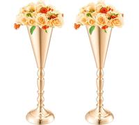10 vases à fleurs de 43 cm/16,9 pouces de haut pour mariage, en métal doré, en forme de trompette, pour tables