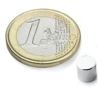 10 x Aimant rond Disque magnétique Ø 6 x 5mm Néodyme N45, Nickelé - Force d'adhérence 1,4 kg - 10 pièces - Aimants ronds puissants, Disques magnétiques