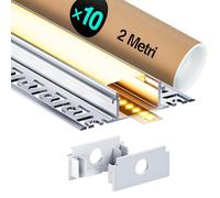10 x Profilé Aluminium Led Encastrable 2m (20m) Profilé Led Pour bande LED jusqu'à 20mm, Convient pour Plafond/Mur/Carrelage et sol - Canal Led et Diffuseur LED avec Embouts, 2000 x 61,8 x 13,8 mm