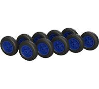 10 x Roue en polyuréthane Ø 160 mm palier lisse compresseur rouleau anti-crevaison, noir/bleu