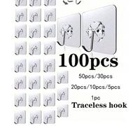 100-1 pièce Crochet mural sans couture, accrocher au mur sans clou, crochet adhésif puissant, crochet mural à colle, auto-adhésif, transparent, amovible, imperméable, anti-rouille, convient pour la cu