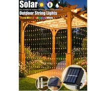 100/200/300 LED Rideaux Lumineux Solaires, 8 Modes d'Éclairage, IP65 Étanche, Lumières de Fée pour Jardin Extérieur, Convient pour Cours, Murs, Fenêtres, Clôtures, Pavillons, Balcons DIY, Anniversaire