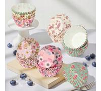 100/200/400 moules à cupcakes standard en papier, 4 types de motifs floraux de printemps. Caissettes à cupcakes jetables pour la cuisson de mariage et de fête Taille standard 200 pièces,Taille standar