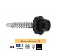 Trapèze Tôle Vis Perçage Vis toit façade Vis 4,8 x 35 mm Lot de 250 - RAL : 9005 (Noir)